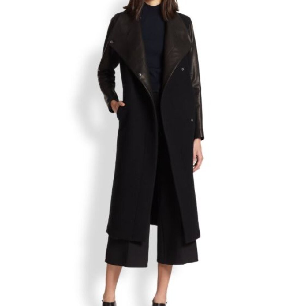 Theory Leather Sleeve Black Women's Coat